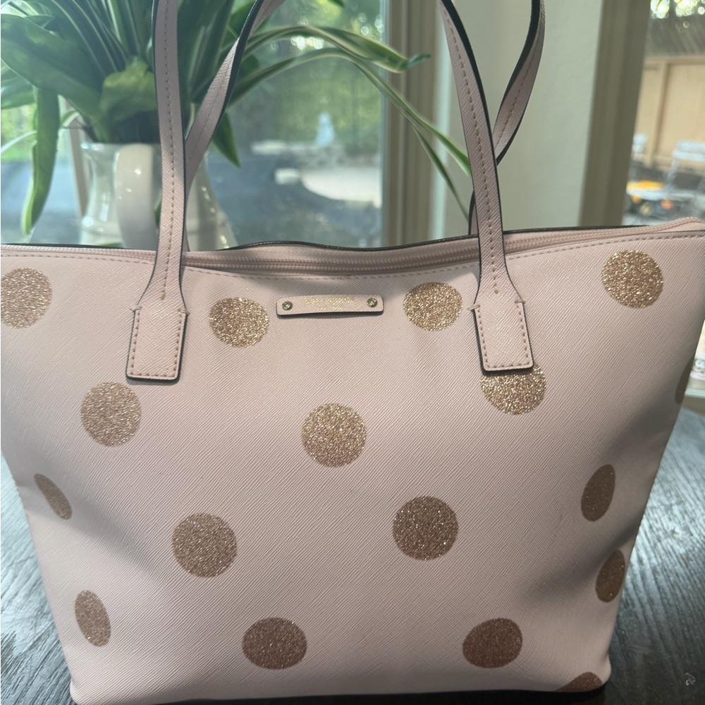 Kate Spade Glitter Pink Polka Dot Saffiano Leather Tote